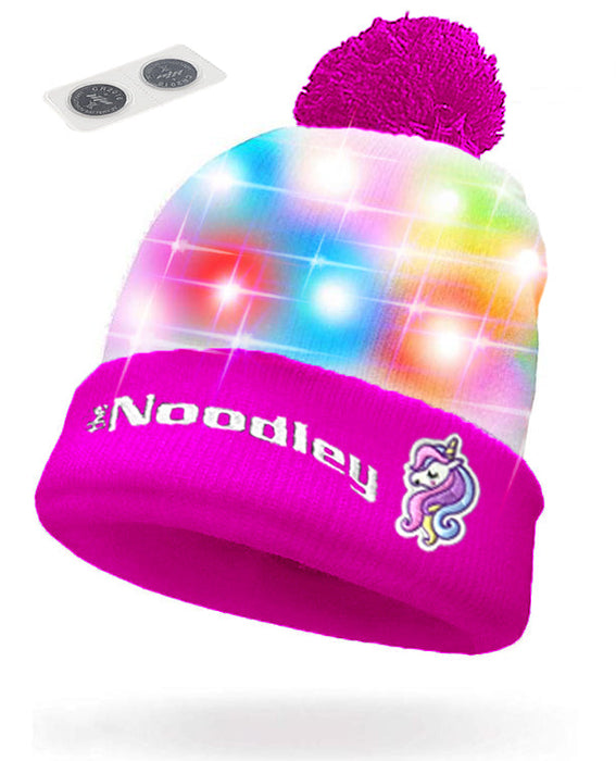 LED Light Up Glow Unicorn Beanie Hat with Pom Gift for Kids