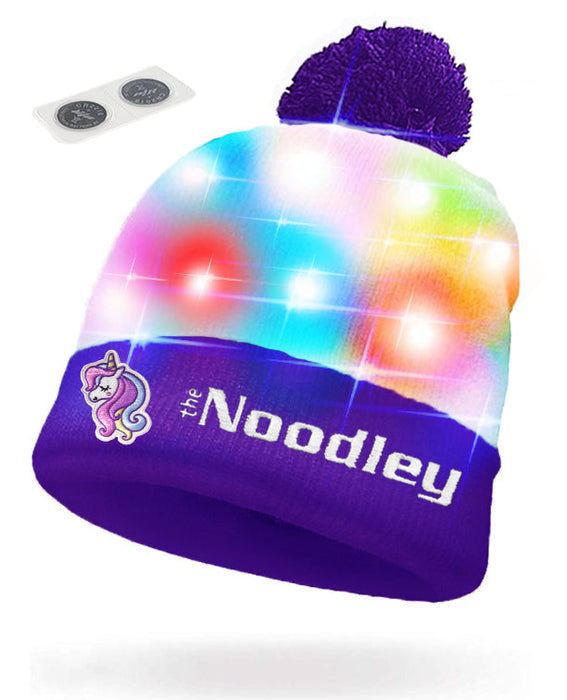 LED Light Up Glow Unicorn Beanie Hat with Pom Gift for Kids