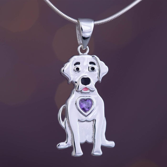 Sterling Silver/Crystal Pup Themed Pendant Necklace