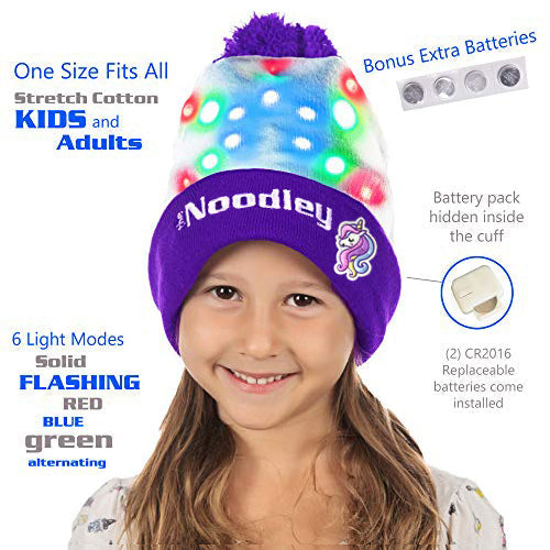 LED Light Up Glow Unicorn Beanie Hat with Pom Gift for Kids