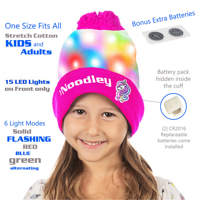 LED Light Up Glow Unicorn Beanie Hat with Pom Gift for Kids