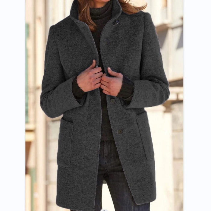 Women's Fashion Stand Collar Woolen Coat