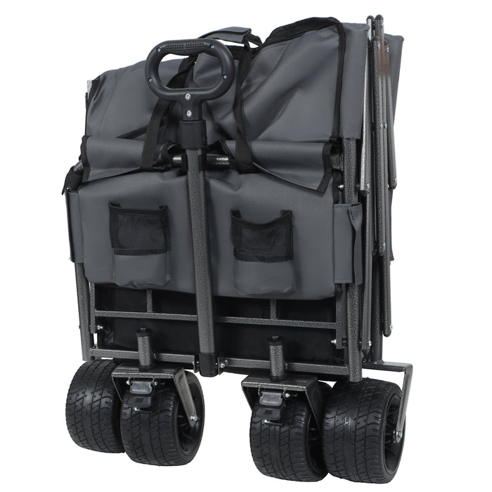 3-in-1 Convertible Folding Wagon Cart with Bench Seat & Storage