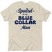 White t-shirt with blue text 'Spoiled by my Blue Collar Man' on a transparent background