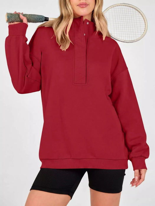 Women's Half Snap Dropped Shoulder Hoodie