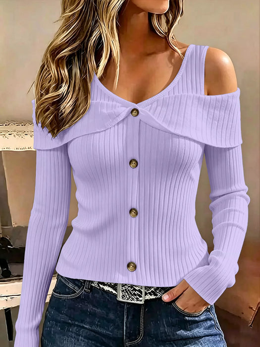 Women's Cold Shoulder Ribbed Knit Top