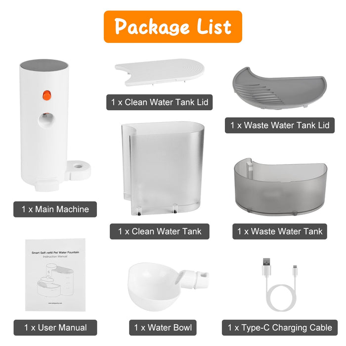 Smart Pet Water Fountain Automatic Cordless Rechargeable Water Dispenser 3L/101OZ