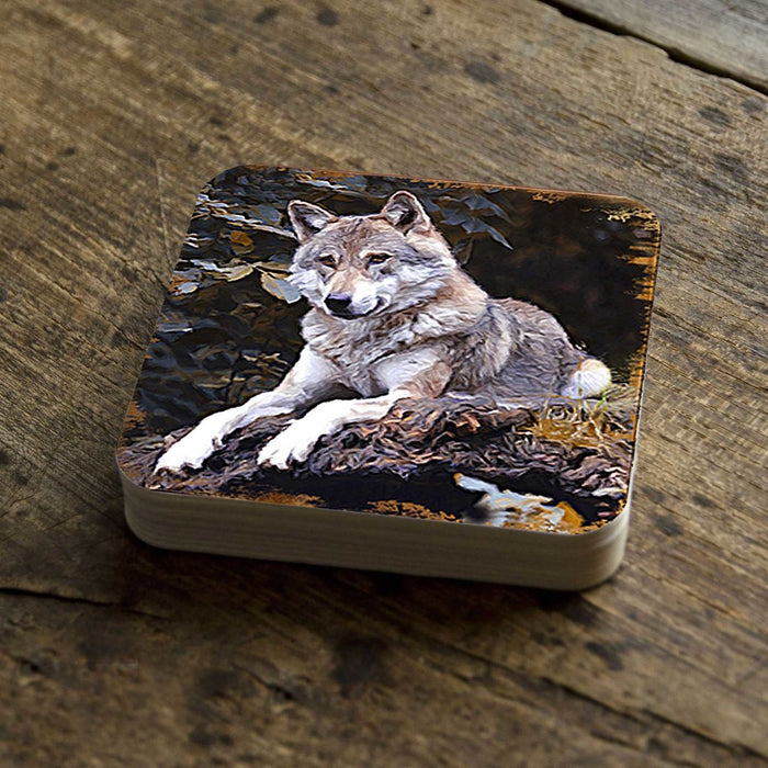 Nature Wonders Wolf Wooden Coaster Set (Handcrafted)
