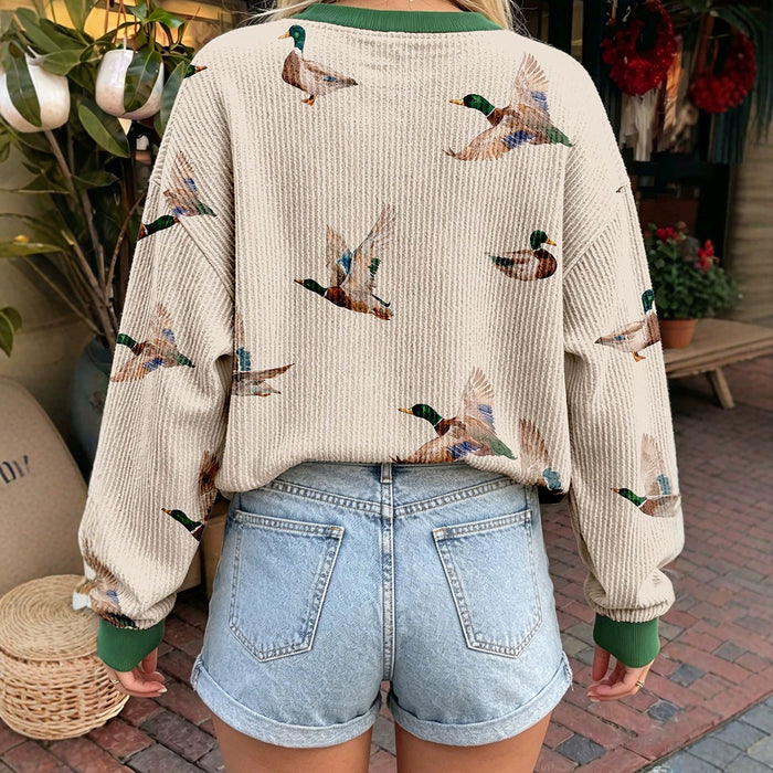 Women's Relaxed-fit Duck Print Pullover Sweatshirt