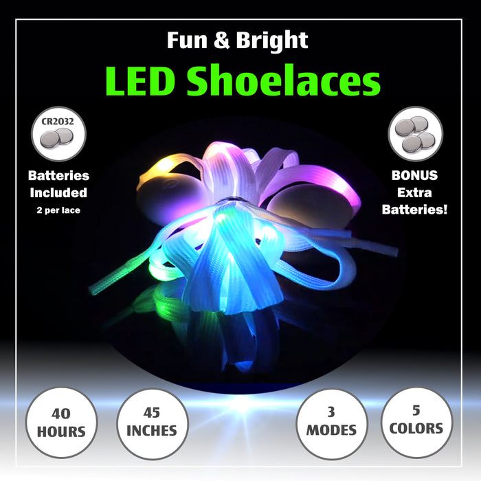 5 Color-Flashing LED Light Up Shoe Laces Glow in the Dark