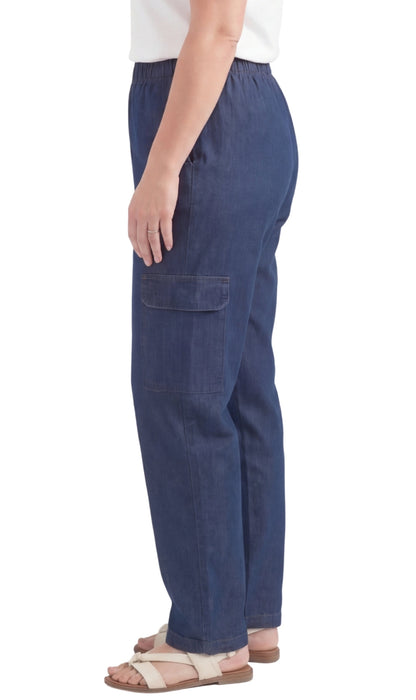 Women's Pull-On Denim Cargo Pants — Elastic Stretch Waist