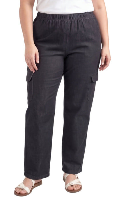 Women's Pull-On Denim Cargo Pants — Elastic Stretch Waist