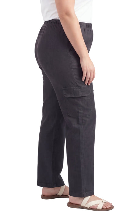 Women's Pull-On Denim Cargo Pants — Elastic Stretch Waist