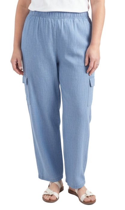 Women's Pull-On Denim Cargo Pants — Elastic Stretch Waist