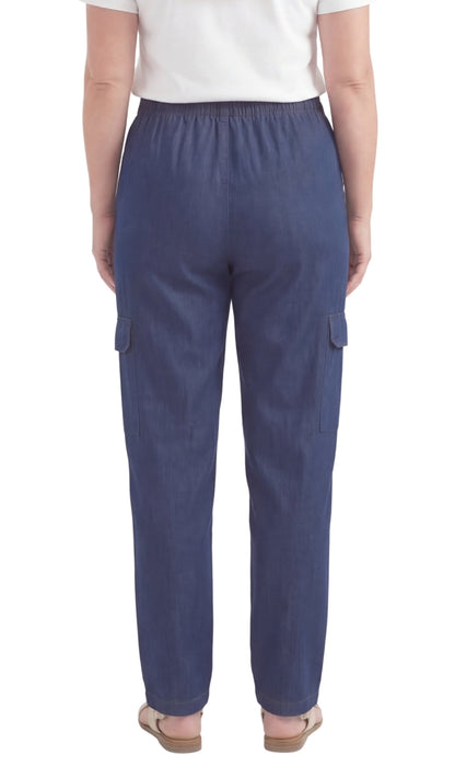 Women's Pull-On Denim Cargo Pants — Elastic Stretch Waist