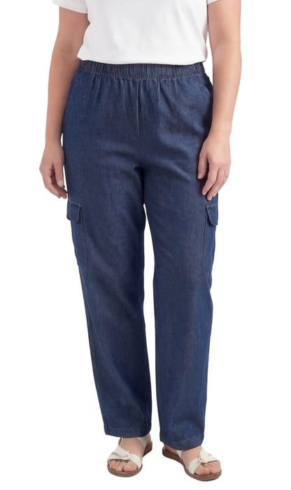 Women's Pull-On Denim Cargo Pants — Elastic Stretch Waist