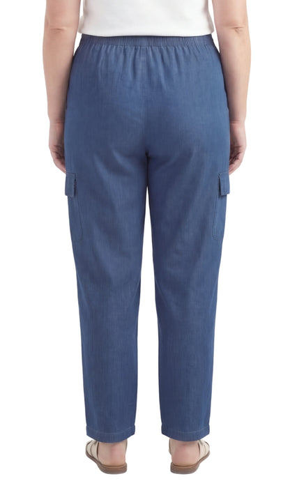 Women's Pull-On Denim Cargo Pants — Elastic Stretch Waist