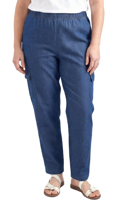 Women's Pull-On Denim Cargo Pants — Elastic Stretch Waist