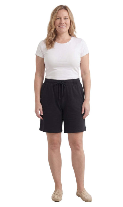 women's knit cotton shorts with elastic waist and side pockets in black