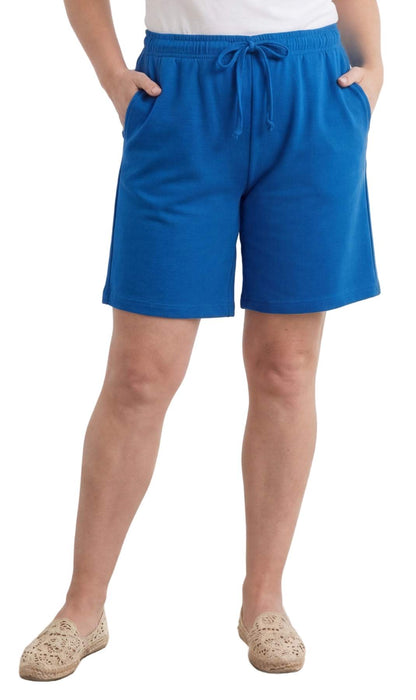 Women's knit cotton shorts with elastic waist and pockets, lightweight and comfortable for everyday wear