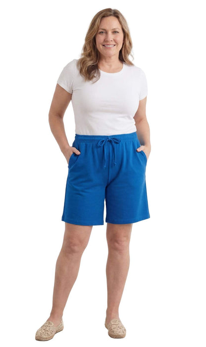 Women’s knit cotton shorts with elastic waistband and side pockets for comfort and style