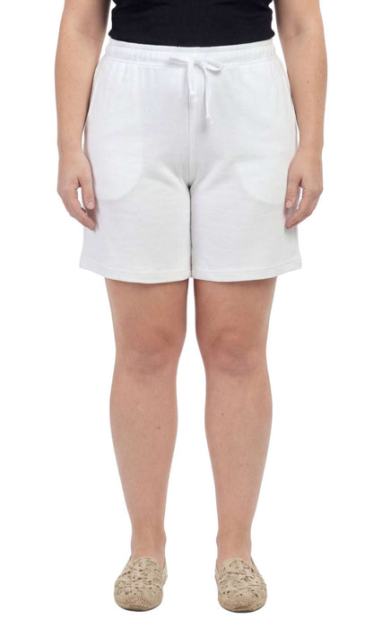 Women’s knit cotton shorts with elastic waistband and side pockets, comfortable and lightweight for everyday wear