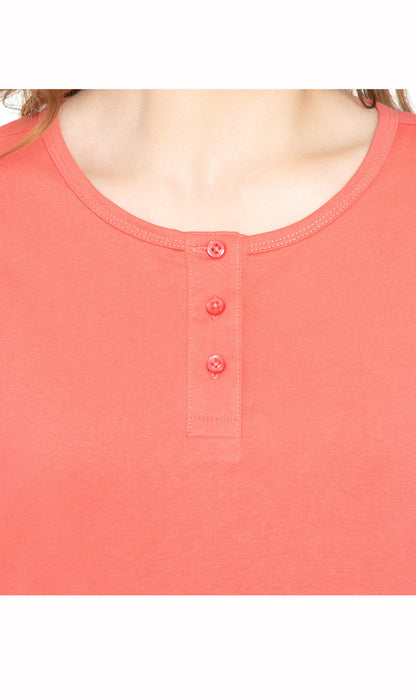 Women's 3/4 Sleeve Henley Top — Cotton Blend with Button Placket