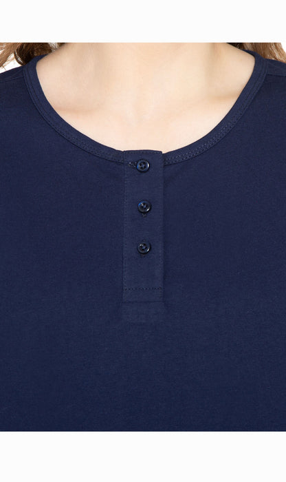 Women's 3/4 Sleeve Henley Top — Cotton Blend with Button Placket