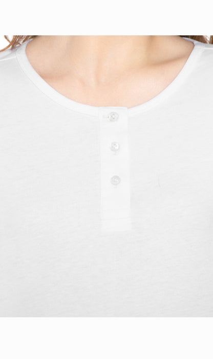 Women's 3/4 Sleeve Henley Top — Cotton Blend with Button Placket