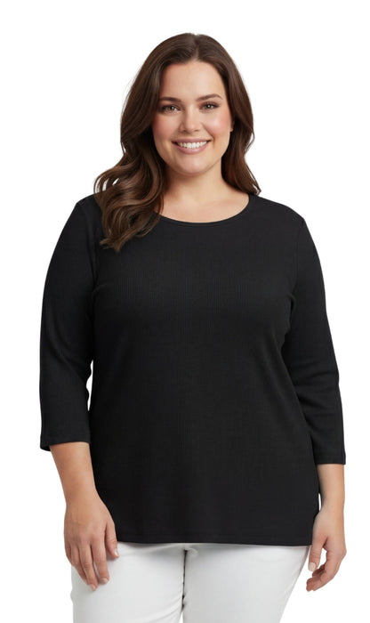 Women's 3/4 Sleeve Ribbed Crew Neck Cotton Top