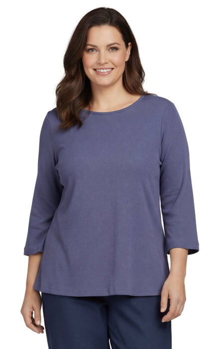 Women's 3/4 Sleeve Ribbed Crew Neck Cotton Top