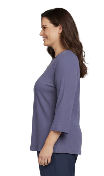 Women's 3/4 Sleeve Ribbed Crew Neck Cotton Top