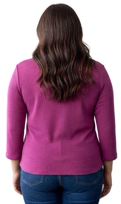 Women's 3/4 Sleeve Ribbed Crew Neck Cotton Top