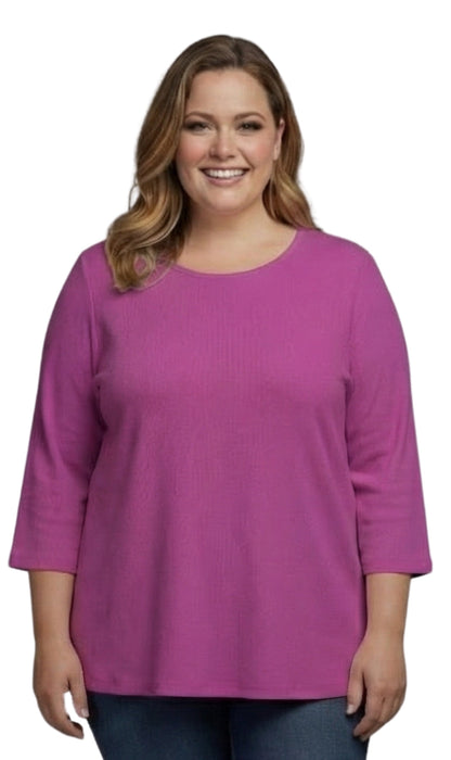 Women's 3/4 Sleeve Ribbed Crew Neck Cotton Top