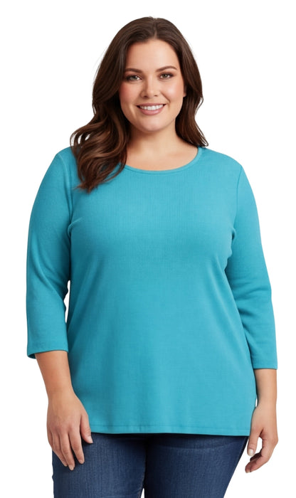 Women's 3/4 Sleeve Ribbed Crew Neck Cotton Top