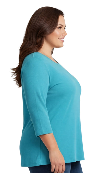Women's 3/4 Sleeve Ribbed Crew Neck Cotton Top