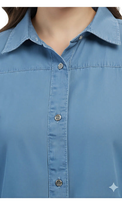 Women's Long Sleeve Denim Tunic Top — Button Front