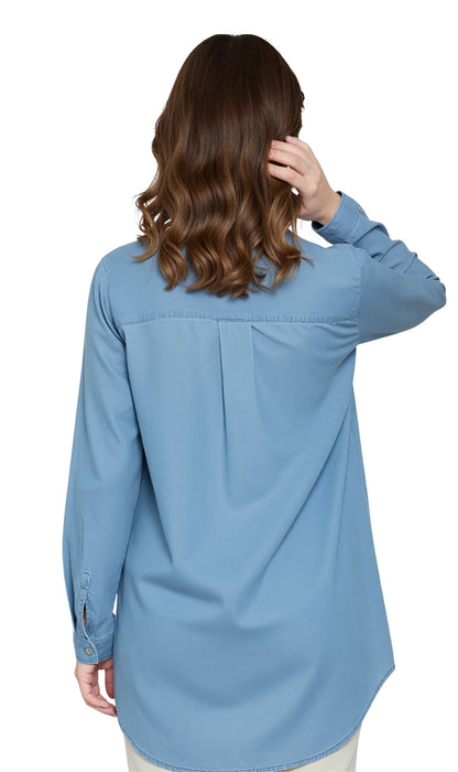 Women's Long Sleeve Denim Tunic Top — Button Front