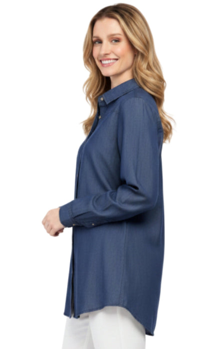 Women's Long Sleeve Denim Tunic Top — Button Front