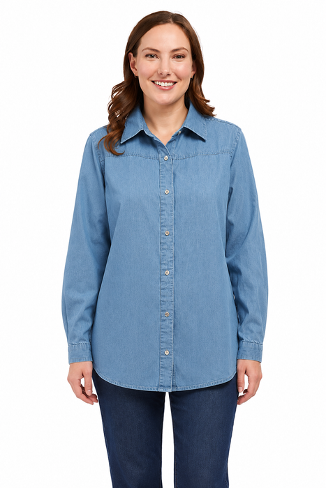 Women's Long Sleeve Denim Tunic Top — Button Front