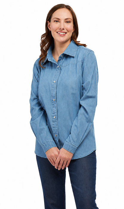 Women's Long Sleeve Denim Tunic Top — Button Front