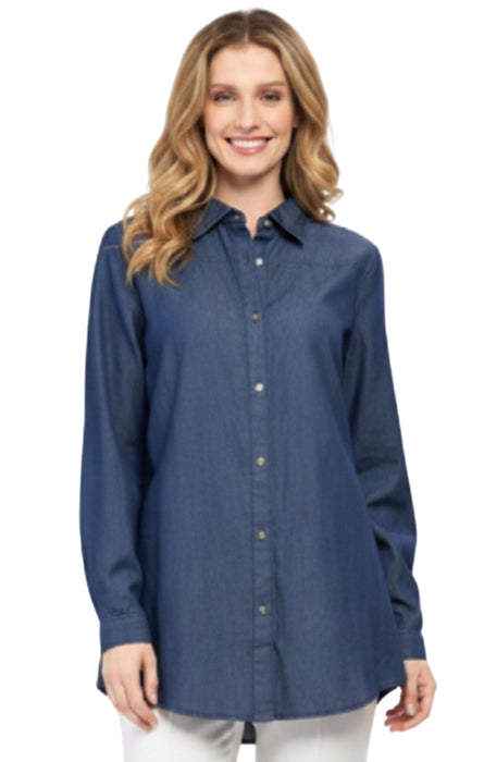 Women's Long Sleeve Denim Tunic Top — Button Front