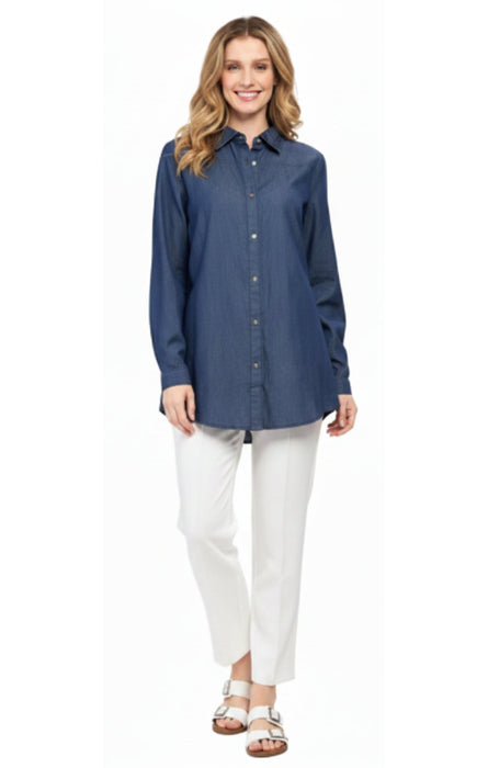 Women's Long Sleeve Denim Tunic Top — Button Front
