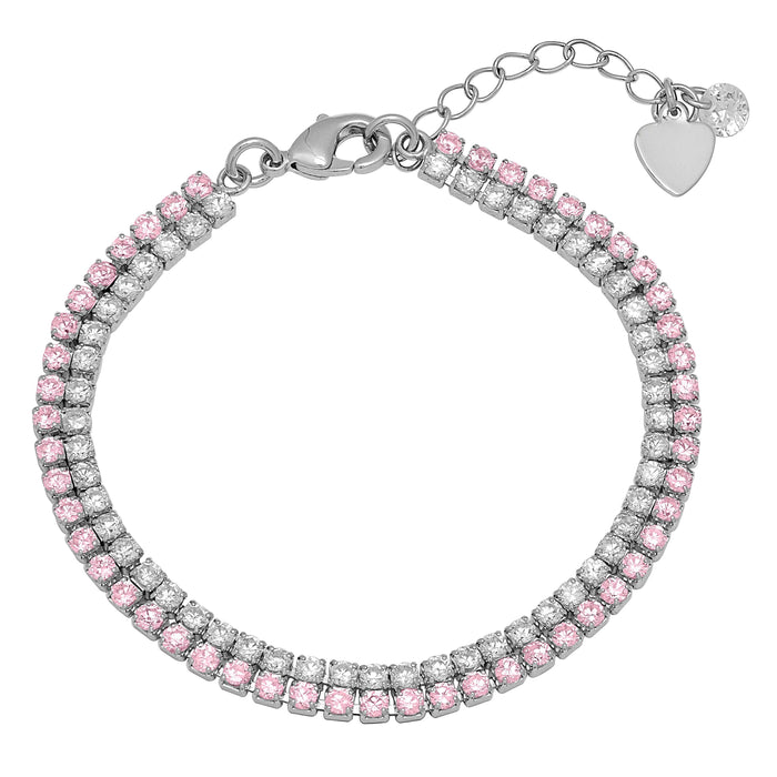 Double-Row CZ Tennis Bracelet (Pink/White)