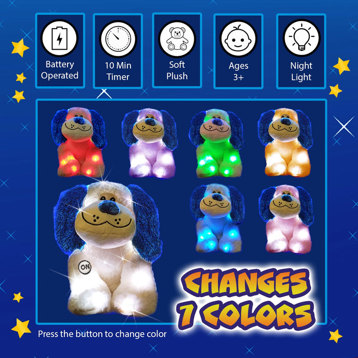 Rainbow Light Puppy Dog Glow Plush LED Night Light Up Stuffed Animal (16 inch)