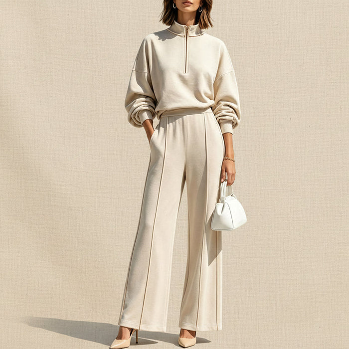 Women's Half-Zip Shirt & Wide-Leg Pants Set