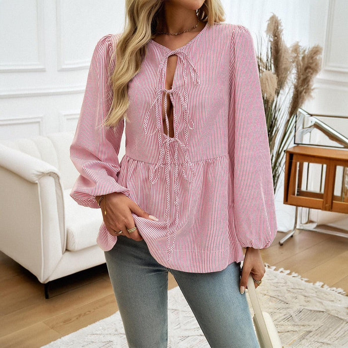 Boho Chic Striped Lace-Up Shirt for Women