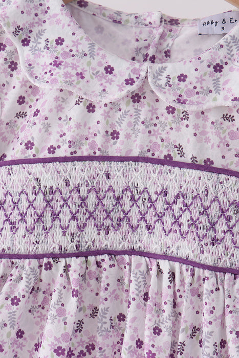 Kids Purple Floral Smocked Pants Set