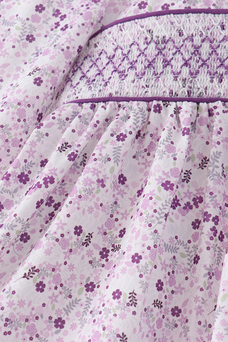 Kids Purple Floral Smocked Pants Set
