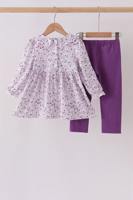 Kids Purple Floral Smocked Pants Set
